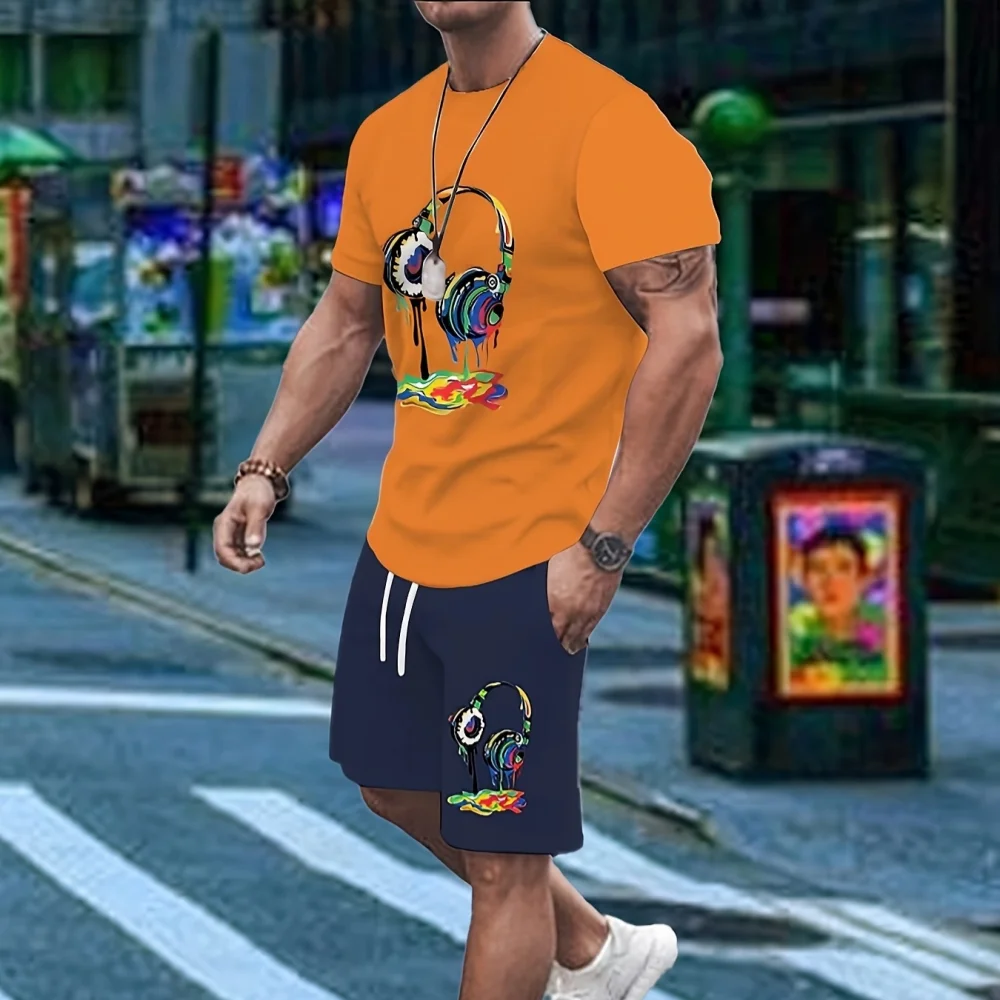 

Hawaiian Style 3D Printed Men's T-shirt And Shorts Set Summer Everyday Men's Short Sleeves Outdoor Beach Men's Casual Shorts