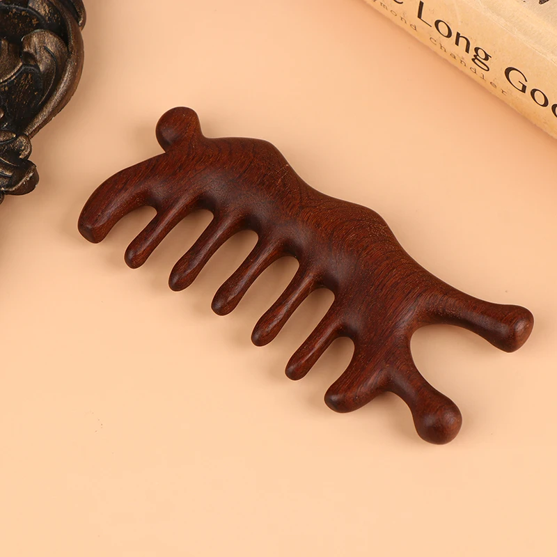 Head Meridian Massage Comb Green Sandalwood Five Wide Tooth Comb Acupuncture Therapy Blood Circulation Anti-static Smooth Hair
