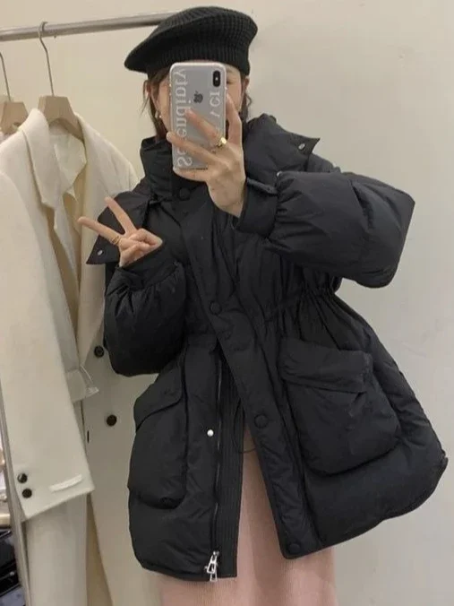 Winter White Duck Down Women's Down Jacket Windproof Loose Commuting Hooded Jacket