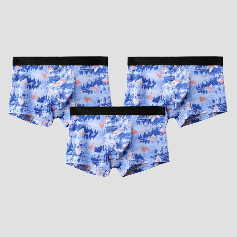 

3pc Men's underwear flat briefs ice silk ultra thin summer breathable personality trend summer boxer pants