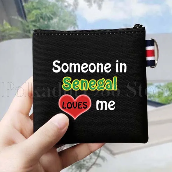 Mapa de la bandera del senegalés Regalos senegaleses Monedero de lona Bolsa pequeña y cuadrada para llaves Bolsa de tarjetas de almacenamiento de viaje Cartera de algodón Bolsa con cremallera