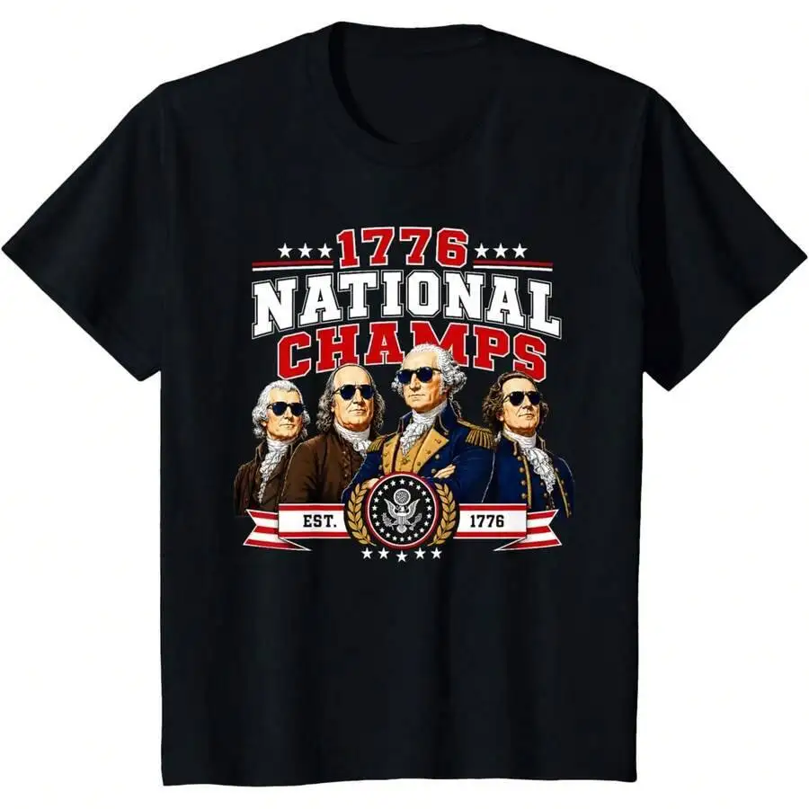 1776 National Champs Presidents USA American 4Th Of July T-Shirt 100% Cotton Trendy Y2K Short-Sleeve Tee-Soft, Quick-Drying,