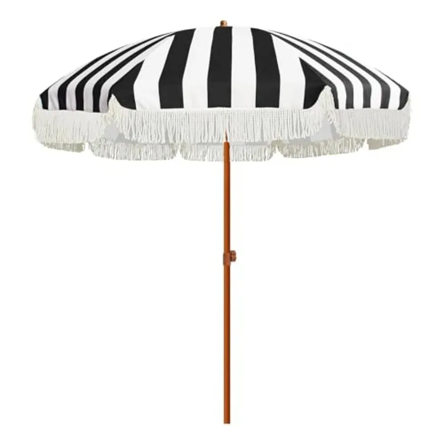 

6.5FT Patio Umbrella with Fringe for Beach UV Protection Waterproof with Stakes and Carrying Case in Blue
