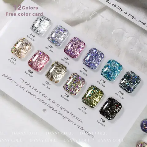 Starlight 12 Colors Sparkling Glitter Gel Nail Polish Set With Color Card 15ML Sequins Nail Gel Semi-Permanent UV LED Varnishes