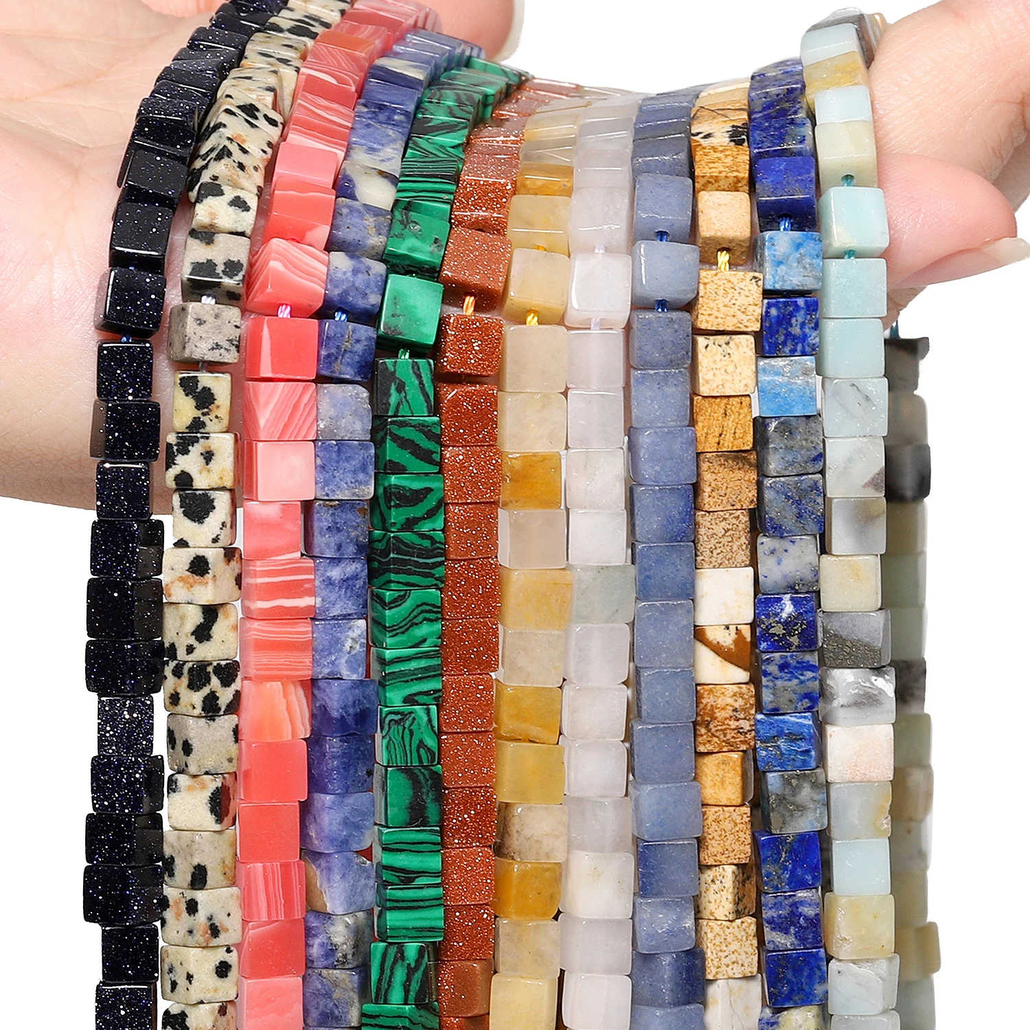 4mm Square Cube Shape Beads Natural Lapis Lazuli Amazonite Purple Agate Stone Beads for Jewelry Making Diy Bracelet Accessories