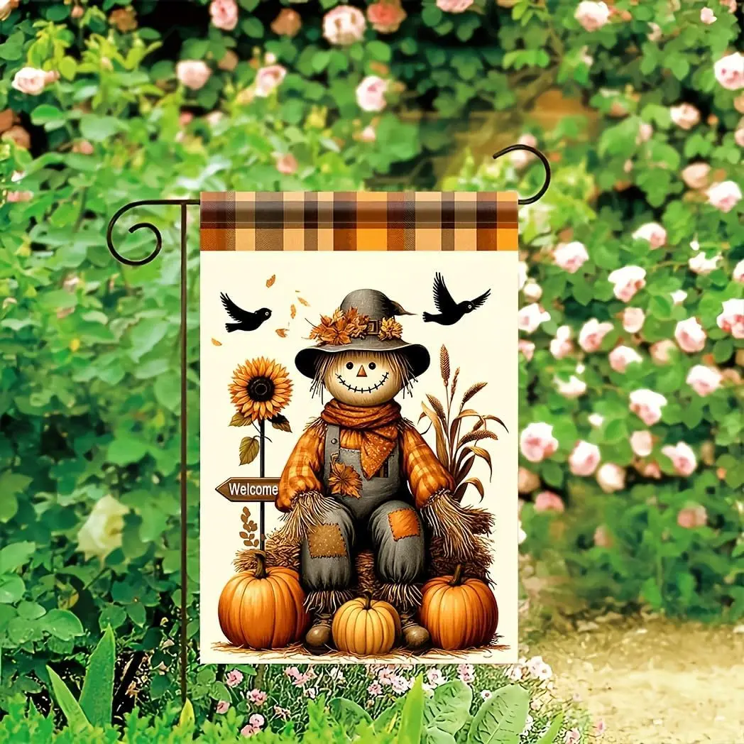 سقوط حديقة العلم فزاعة اليقطين عباد الشمس 12x18 بوصة مزدوجة الوجهين في الهواء الطلق ساحة راية لخريف الحصاد الشكر Por FFI #6