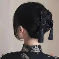 Pinzas para el cabello de estilo chino antiguo, elegantes pinzas acrílicas tejidas a mano con borlas, pinzas para el cabello dignas