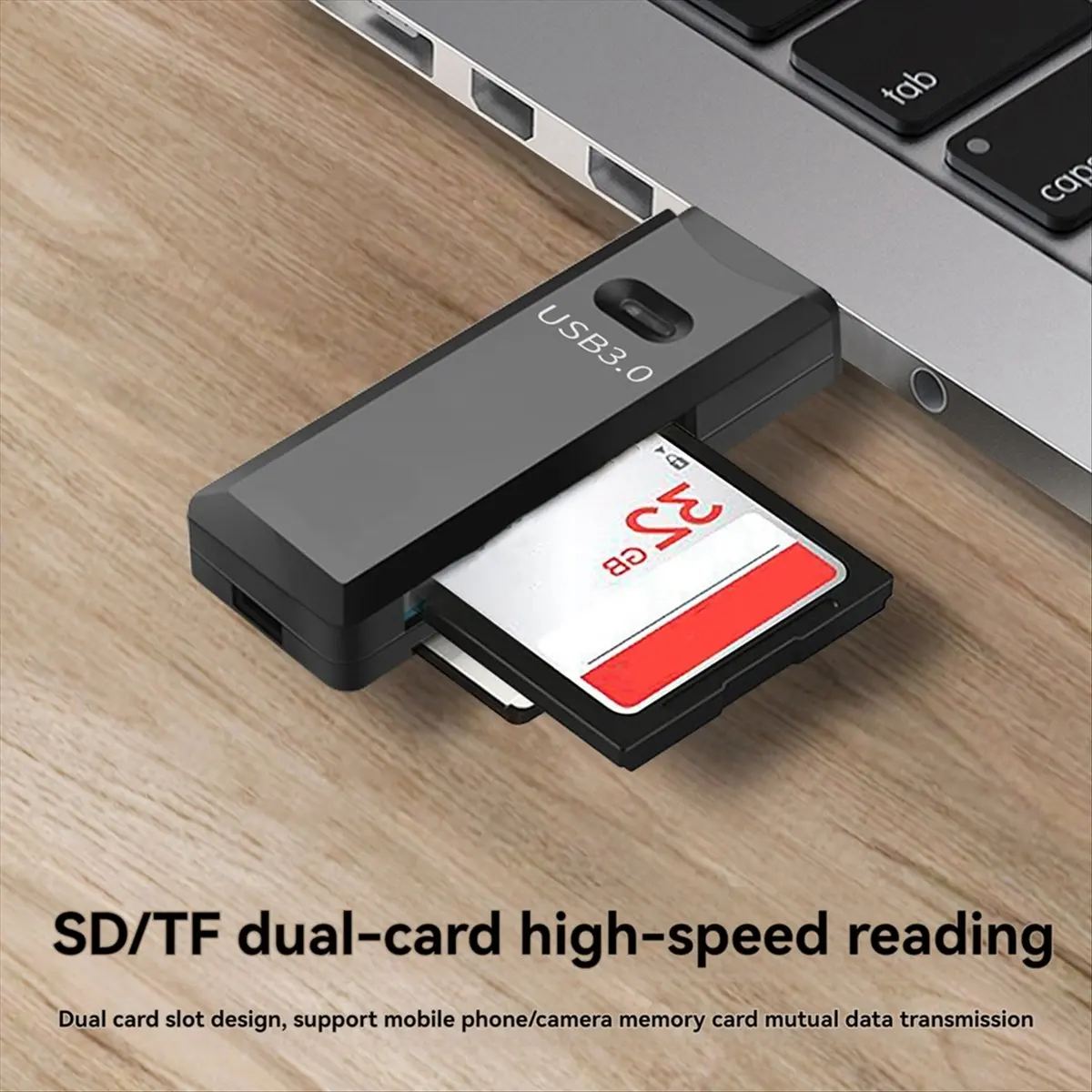 Stable- 2 in 1 USB 3.0 Card Reader TF/SD Card Reader High Speed Data Transmission Smart Cardreader for PC Laptop Black