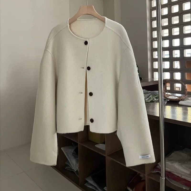 

Round Neck Short Double-Sided Woolen Coat 2025 Autumn/winter Korean Version Simple Silhouette Wool Coat