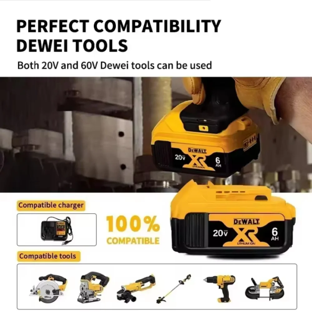 Original DEWALT 18V 20V 6.0AH Lithium Battery DCB206 DCB205 Fast Charging Power Tool Battery for Home Improvement