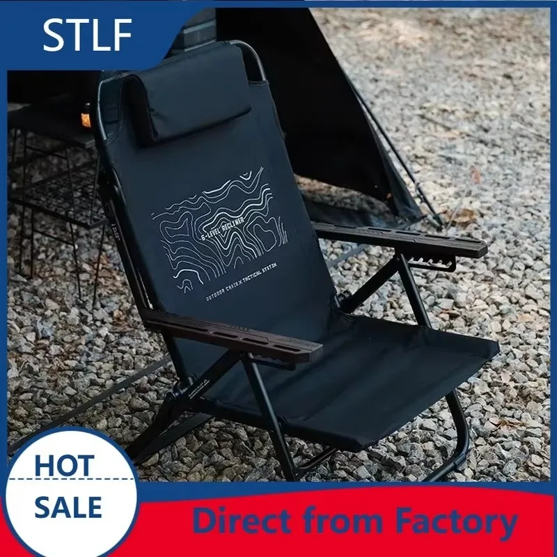 STLF Outdoor folding chair, camping recreational fishing beach chair with 6-level adjustable backrest