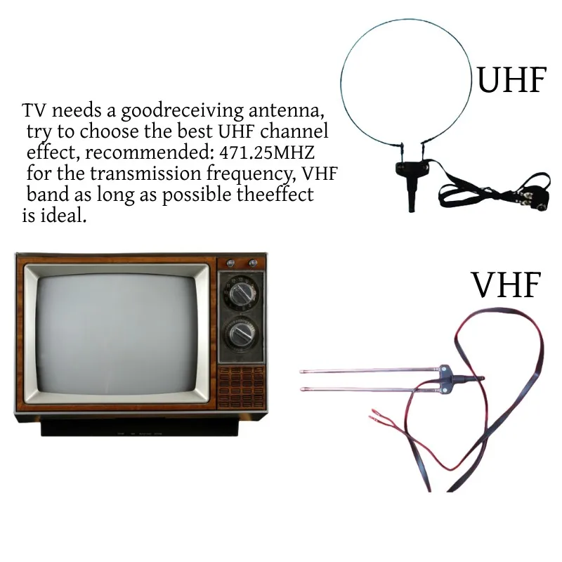 Transmissor de sinal de TV ajustável multicanal de TV analógica de vídeo sem fio UHF AV para transmissão de TV RF