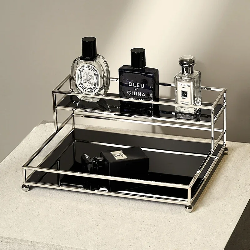 Light Luxury Black Desktop Metal Organiser Perfume Display Rack Metal Border Desktop Mug Makeup & Skincare Organiser