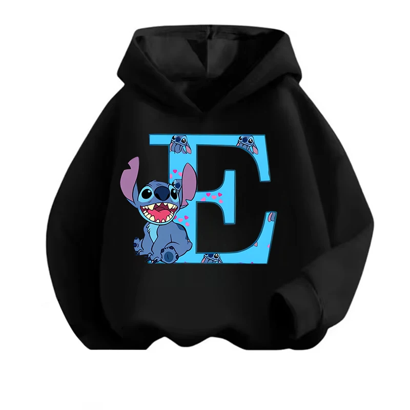 Funny Children Hoodies Stitch Letter ABCD Pullover Sweatshirt Anime Manga Cartoons Girls Boy Kids Casual Clothes Tops