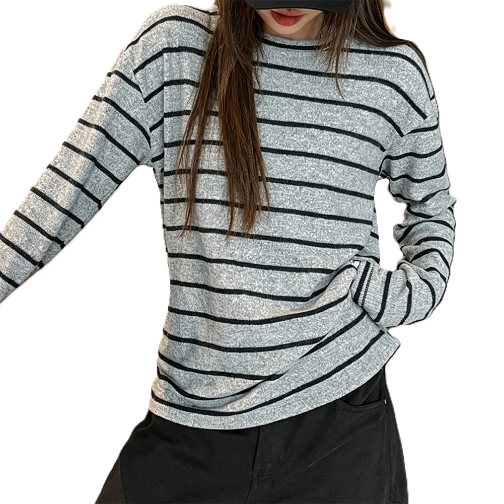 Women Color Block Striped Loose for Fit Long Sleeve T Shirt for Casual Wear Vacation Home Use Four Season Clothing