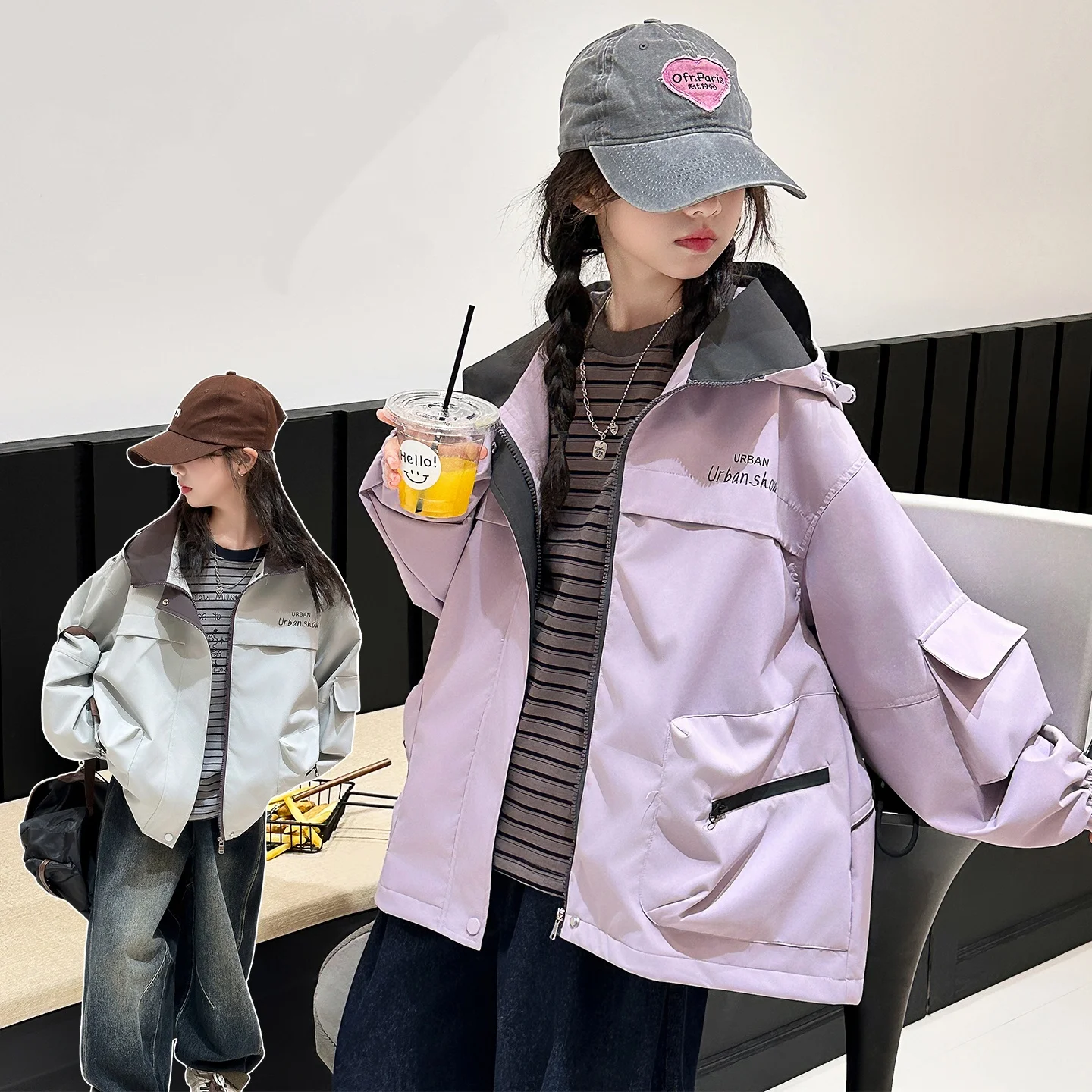 

Girl's Minimalist Casual Jacket Autumn New Loose - Fit Fashionable Stylish Coat With Multiple Pockets For Trendy Daily Wear