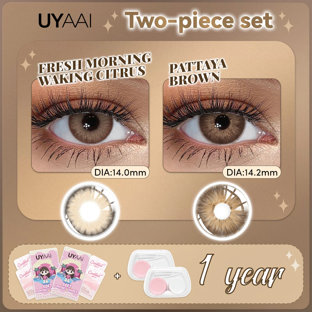 UYAAI [2 Paar Set] Farbkontaktlinsen für Augen, blaue Farblinsen, natürliche graue Pupillen für Augen, braune Kontakte, jährlich – Detail 9