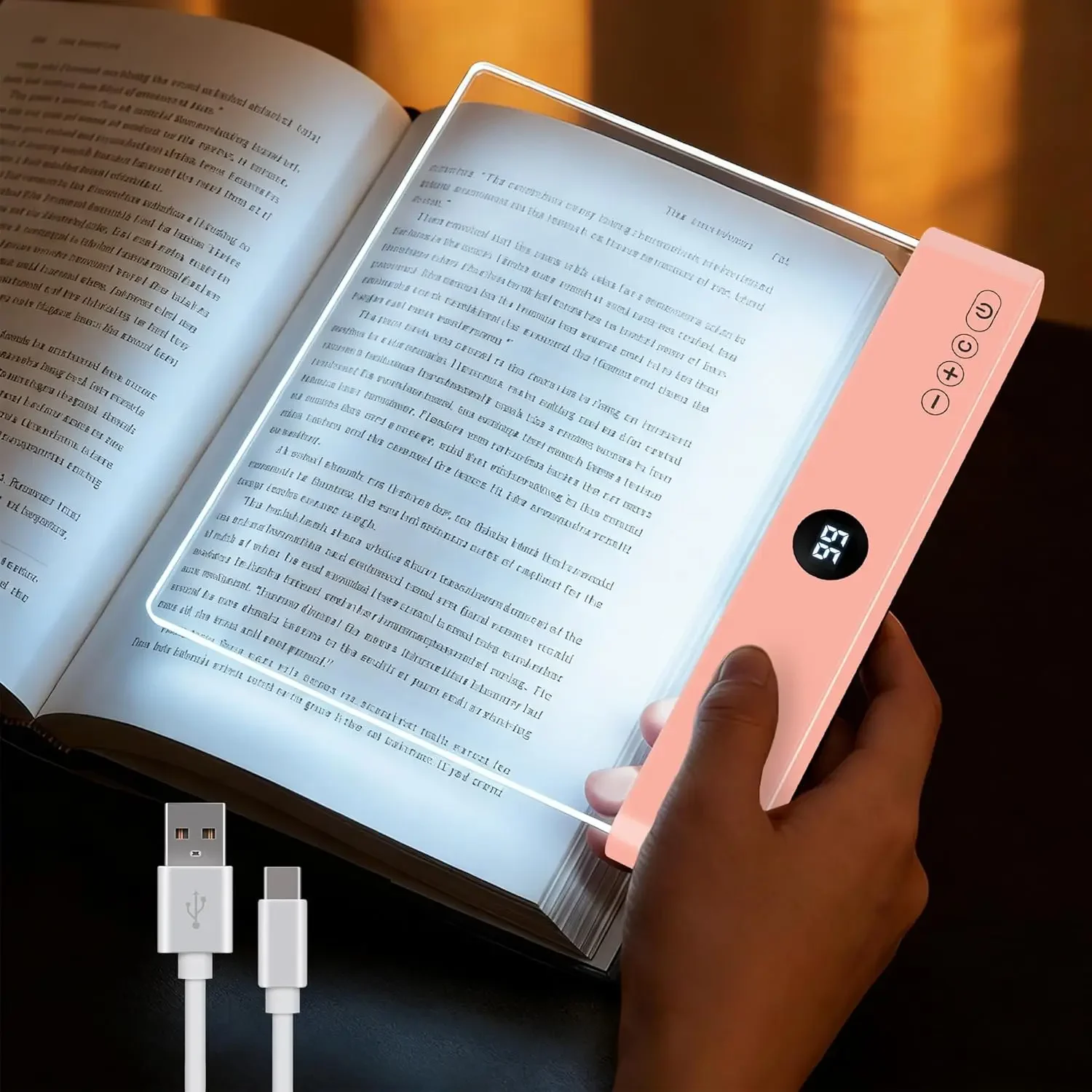 Clear Book Light for Reading, Rechargeable LED Flat Panel Light with Dimmable Brightness Full Page Lamp for Night Reading at Bed