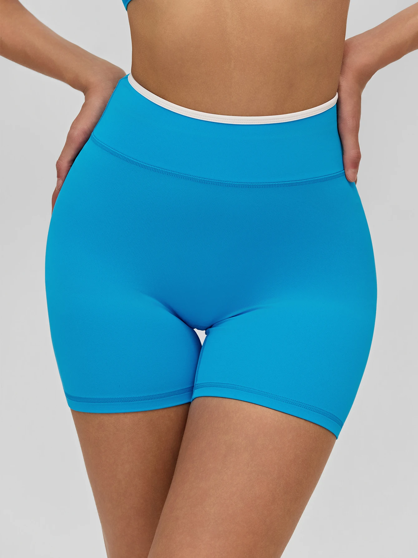 Women High Waist Yoga Biker Shorts Contrast Color Waistband Ruched Butt Lifting 5 Inch Workout Shorts Nude Feel Sports Cycling G