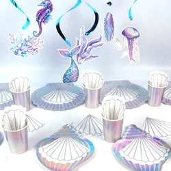 Mermaid Birthday Party Disposable Tableware Set Napkins Plates Cups Under the Sea Baby Shower Girl Mermaid Party Supplies