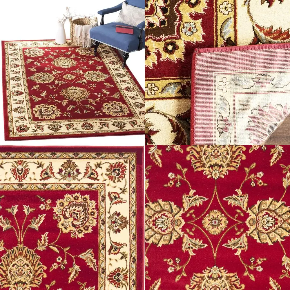 

Traditional Oriental 4' x 6' Red & Ivory Accent Rug - Durable, Non-Shedding, Perfect for Entryway, Living Room, Bedroom (LNH555-