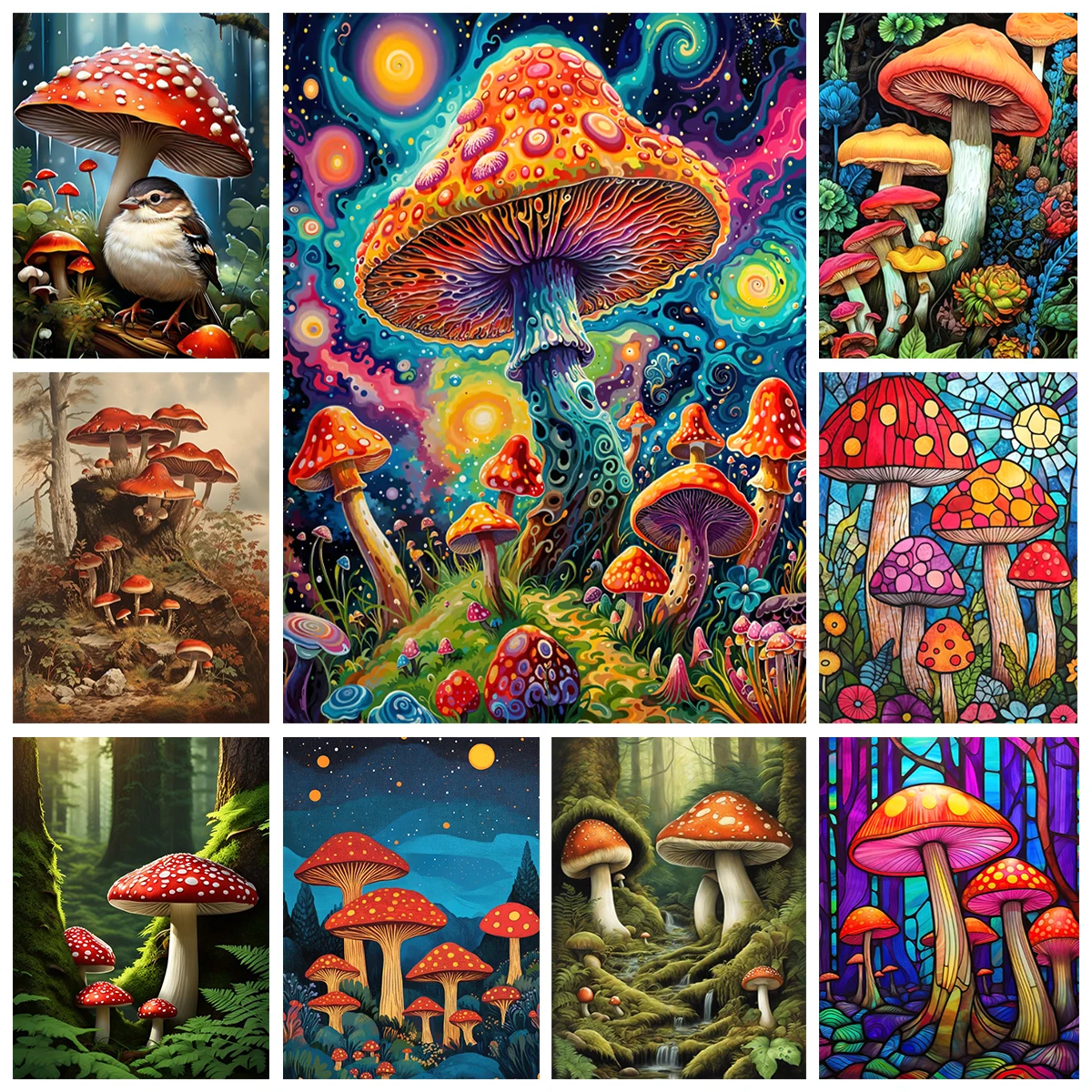 

Colorful Mushrooms 5D AB Diamond Art Painting Dreamy Scene DIY Diamond Embroidery Mosaic Style Home Decoration Handmade Gift