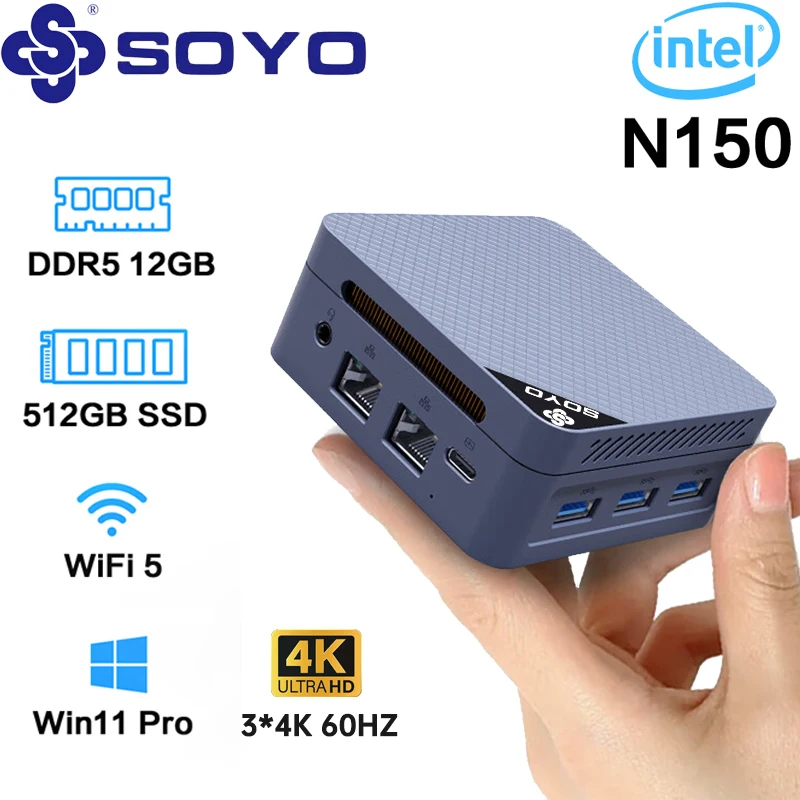 SOYO Mini PC M4 Pro e Intel N150 N100 N95 N4000 Processore 8/16 GB di RAM 256/512 GB SSD WiFi6 e BT5.2 Mini computer desktop da gioco