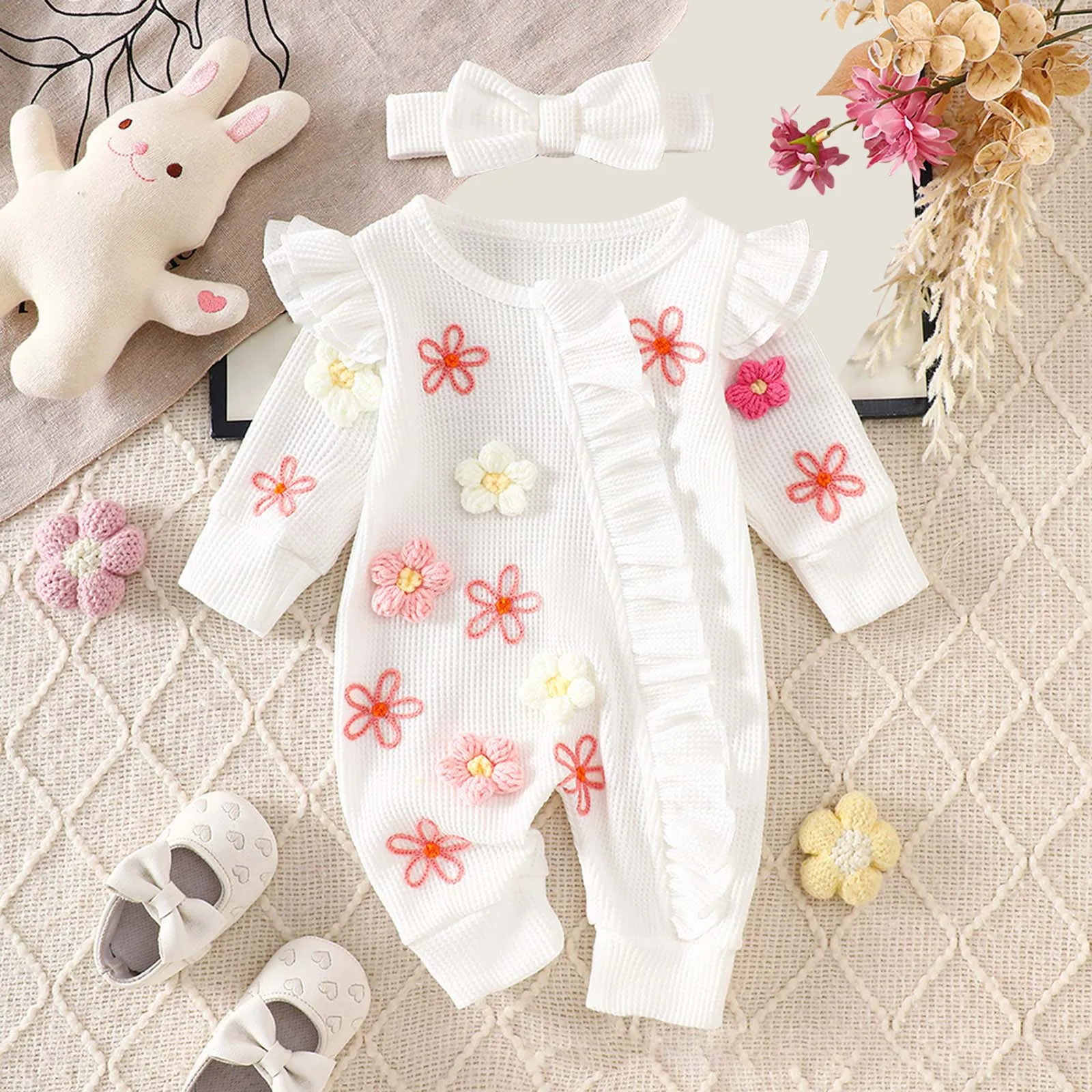 

Cute Rompers For 2025 Fashion Newborn Baby Girl Fall Winter Outfits Clothes Knit Jumpsuit Ruffle Romper Outfit Streetwear Hot