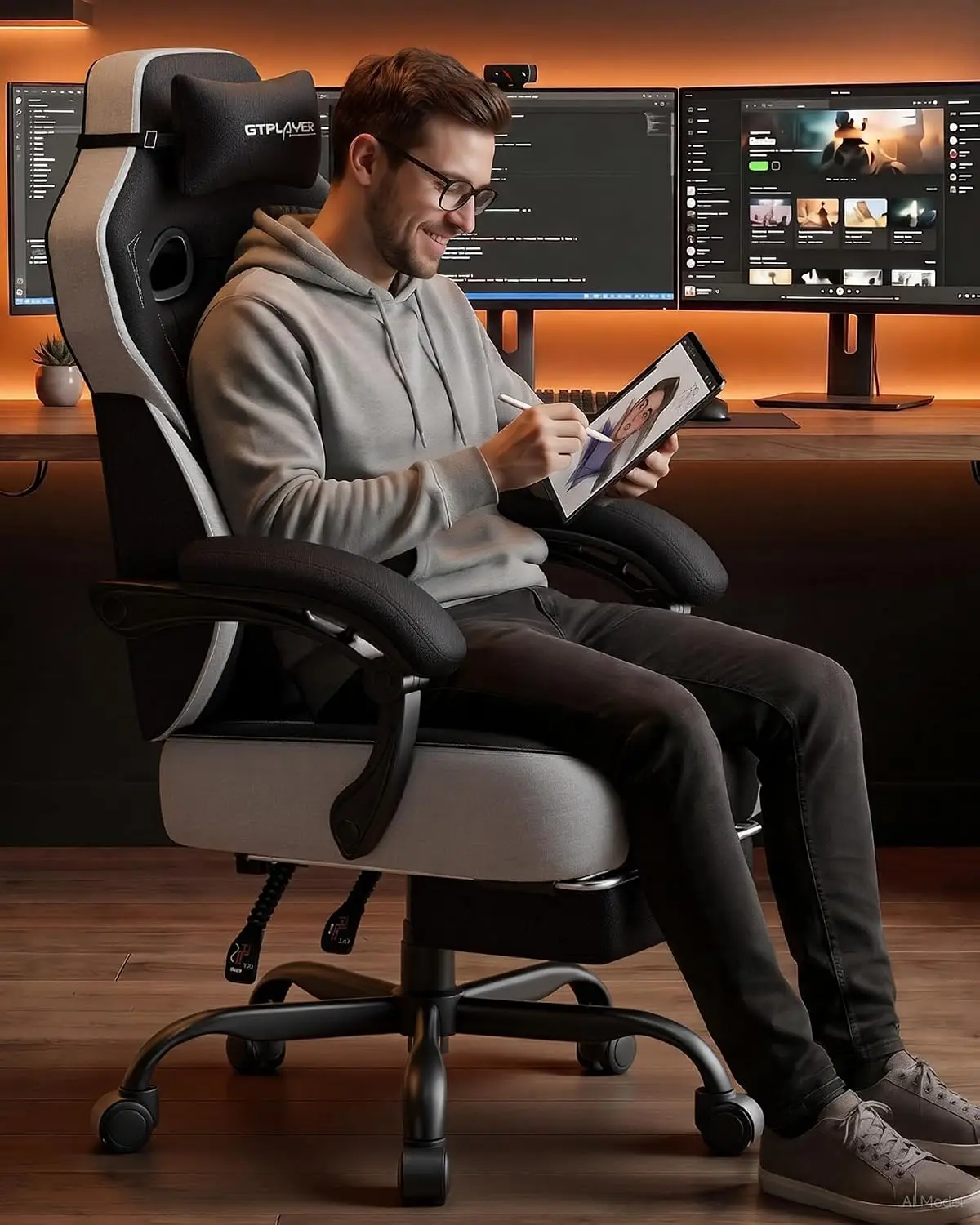 Big & Tall Gaming Chair with Footrest, Ergonomic High-Back Recliner for Adults, Padded Seat & Lumbar Support, Black