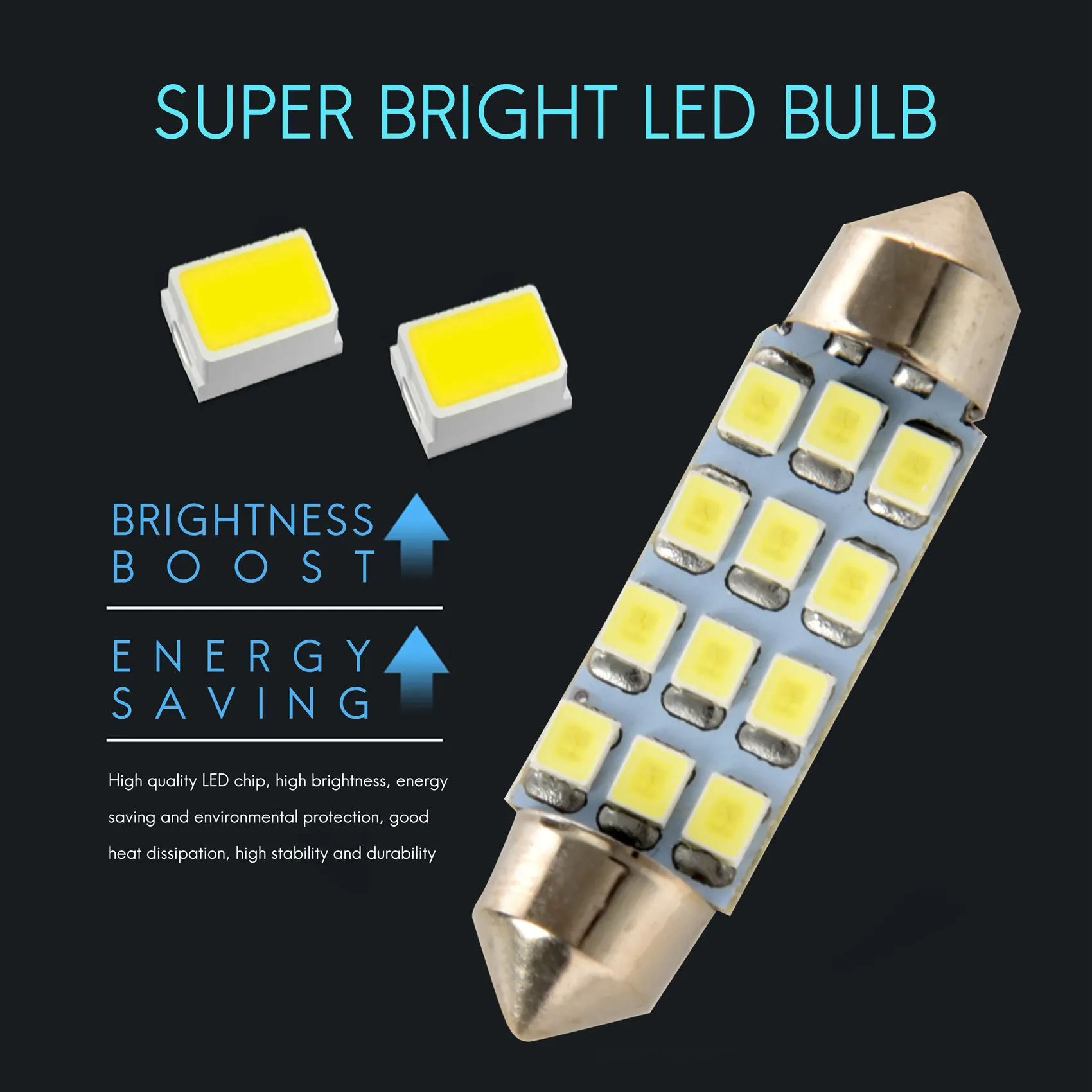 KYCOR-42Mm 12 SMD 3528 LED White Car Interior C5w Dome Festoon Bulb Light Lamp DC 12V