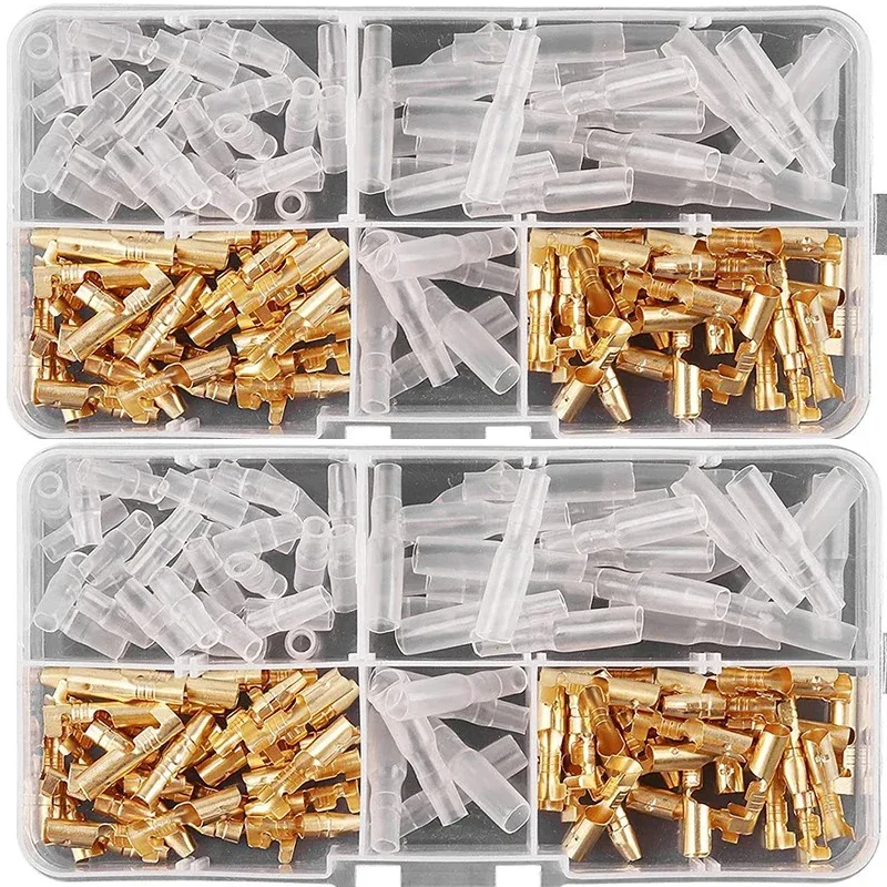 120pcs Crimp Terminals Male Female Fast Butt Bullet Electrical Wire Connectors 3.5mm For Motorcycle with Insulating Sleeve Cover