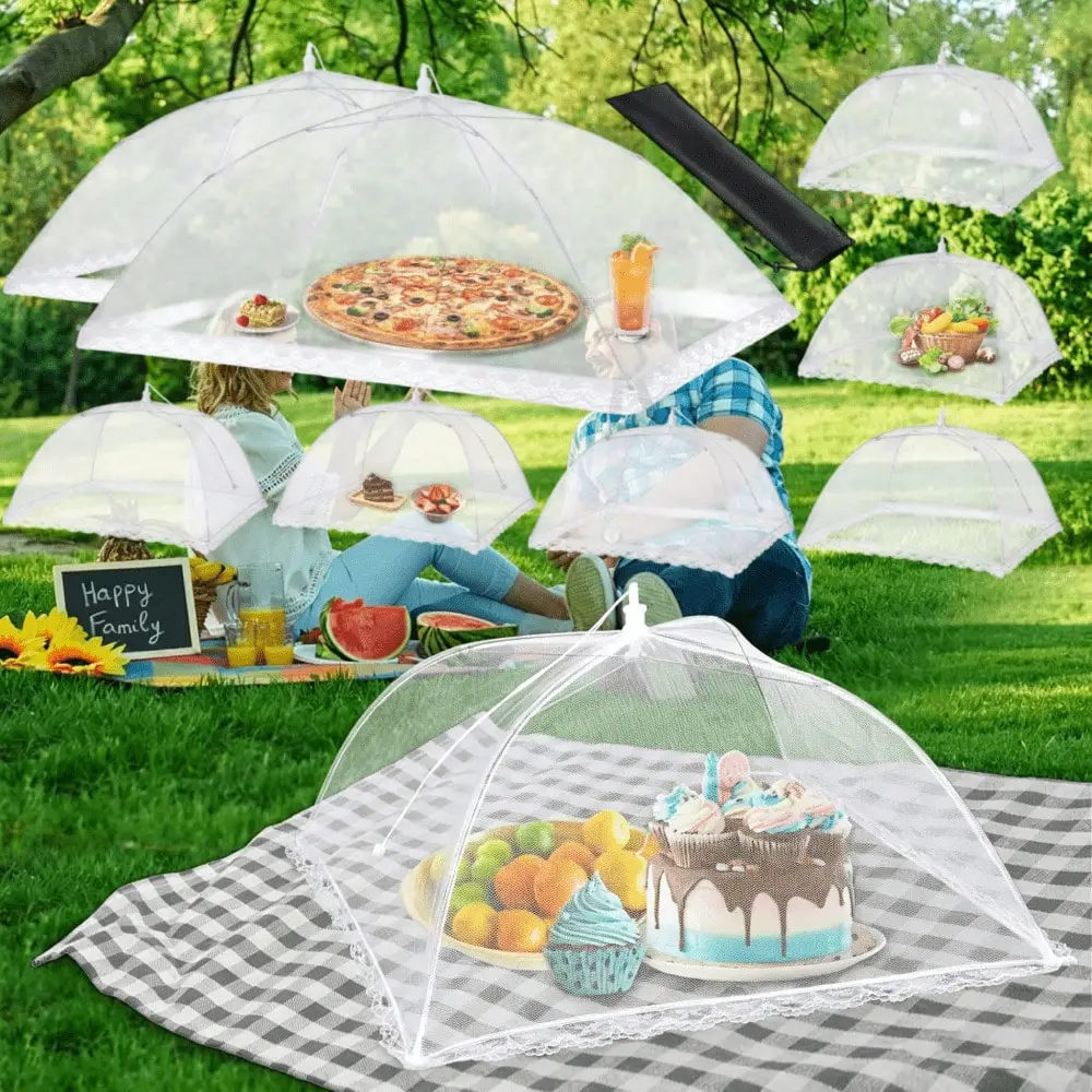 

Food Covers for Outside -8 Pack Upgraded 2 Extra Large & 6 Large, Mesh Food Covers for Outdoors, Picnic Food Covers for Outdoors Mesh, Collapsible and Reusable