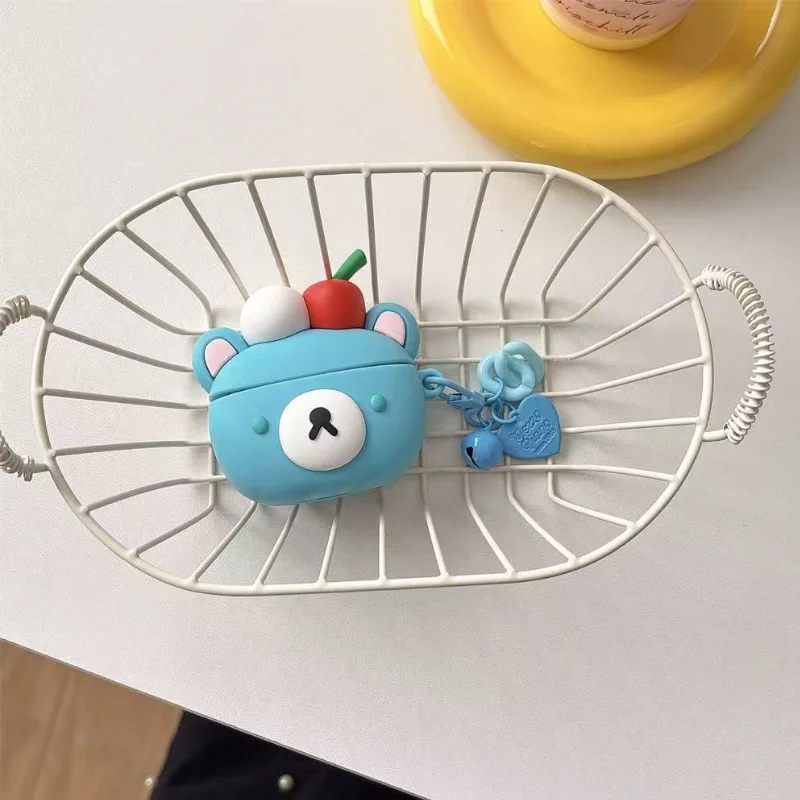 

Милый мятно-синий Rilakkuma беспроводной Bluetooth чехол для наушников Airpodspro Airpods4 Airpods 1/2 силиконовый чехол 3 поколения с защитой от падения