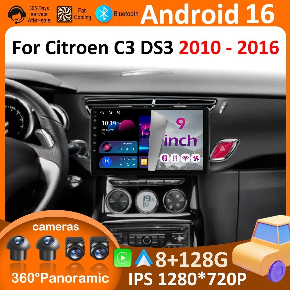 

Android 16 for Citroen C3 DS3 2010 2011 2012 2013 2014 2015 2016 Bluetooth Wireless Carplay QLED IPS Screen Autoradio WIFI 4G