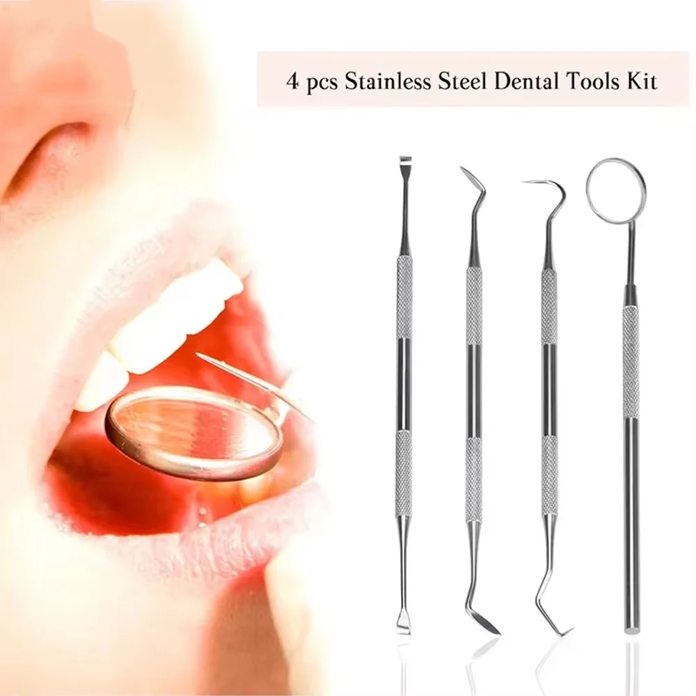 4pcs Dental Mirror Sickle Tartar Scaler Teeth Pick Spatula Laboratory Equipment Dentist Gift Oral Care Tooth Cleaning Tools
