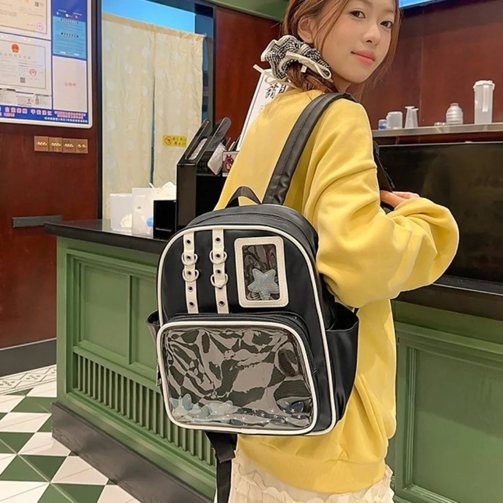 

Personality Transparent Transparent Rucksack PU Y2K Shoulder Bag DIY Display Personality Display Knapsack Students