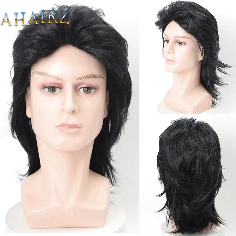 

Synthetic Short Straight Black Wigs with Bangs For Men Cosplay Bar Daily Party Heat Resistant Brown Fake Hair