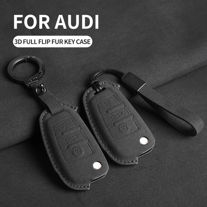 

Suede Leather Car Flip Key Case Cover Shell For Audi A1 A3 A4 A6 TT Allroad Q3 Q7 R8 S6 SQ5 RS4 2018 Car Key Fob Keychain