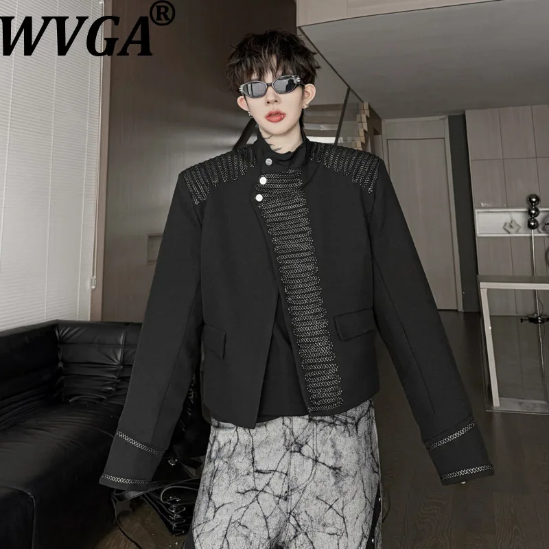WVGA 2026 Autumn New Men Solid Color Stand Collar Fashion Style Trendy Ribbon Decorated Jacket Niche Chic Casual Coat Ins W27064