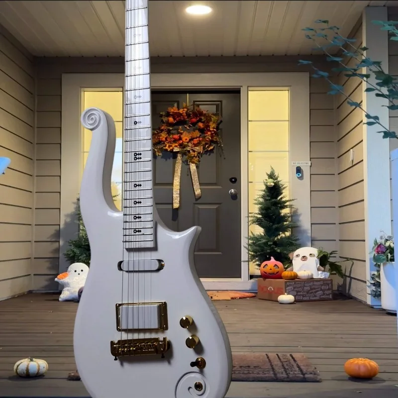 Custom Baroque Scroll Headstock Electric Guitar P90 Single Coil Pickup Warm Blues Tone Gold Hardware Fixed Bridge Keyhole Inlays