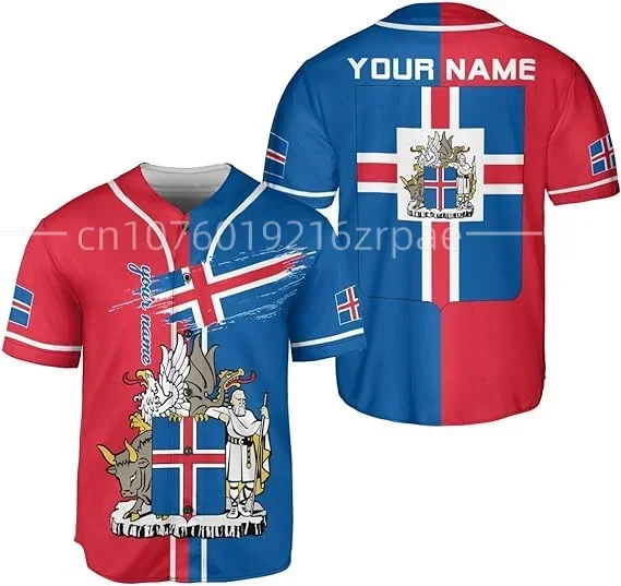 2024 New Custom Name Iceland Baseball Jersey Men's Women's Short Sleeve Jersey Men's Streetwear Short Sleeve Sports T-shirt