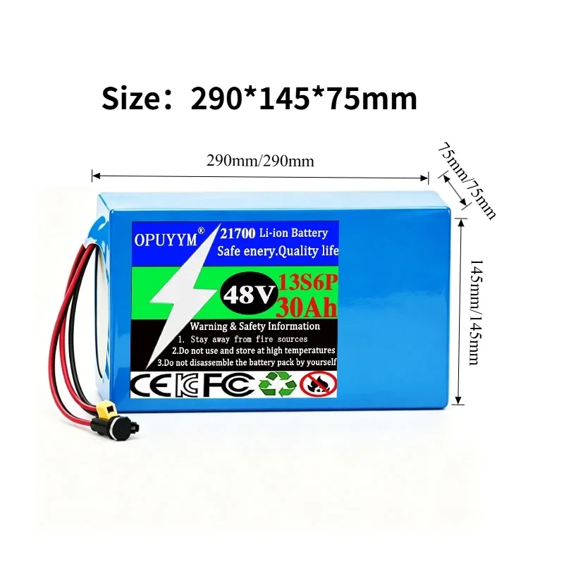 New 13S6P 48V 30Ah 21700 Large Capacity Lithium Battery Pack54.6V 100W-1400W Built-in BMS 20A Suitable for Electric Bicycles