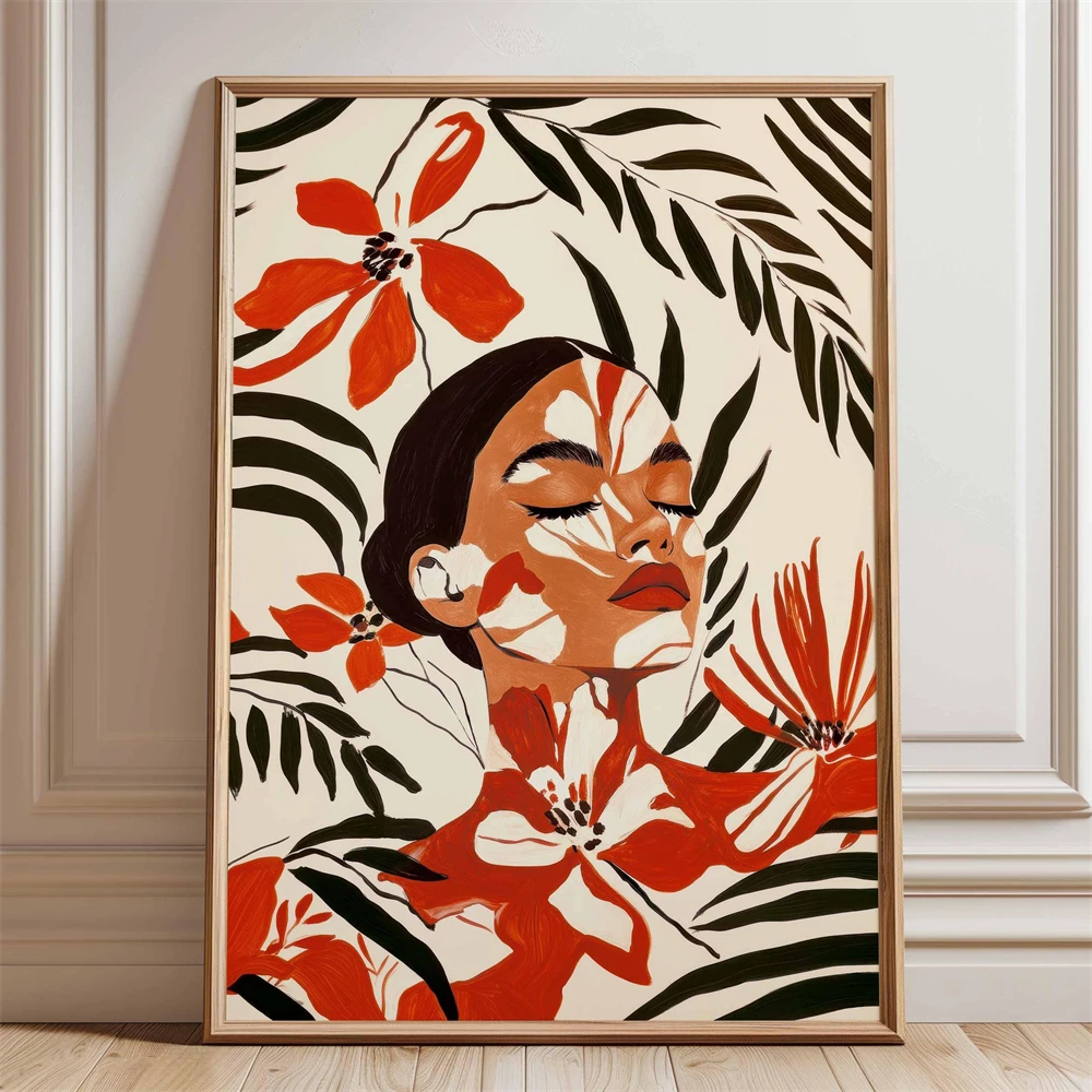 Floral Woman Portrait Prints Modern Botanical Wall Art Feminine Poster Floral Woman Portrait Canvas Painting Botanical Art Decor