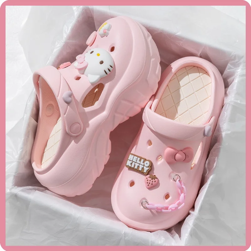 Sanrio Cute Slipper Hello Kitty Kuromi Cinnamoroll Summer Kawaii Fashion Sandals Y2K Flat Shoes Heightening Slipper Girls Gift