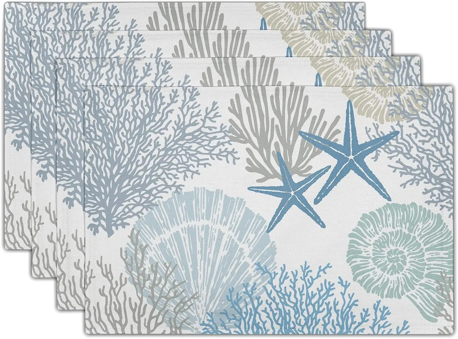 Placemats Set of 4 Starfish Beach Theme Ocean Seashell Washable Non-Slip Heat Resistant 12×18in Coastal Summer Thick Place Mats