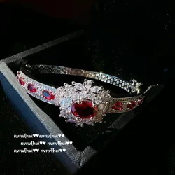 2023 New Arrival 925 Silver Color Bracelet for Women Dazzling Lab Ruby Zirconia Cuff Bangle Retro Trendy Wristband Fine Jewelry