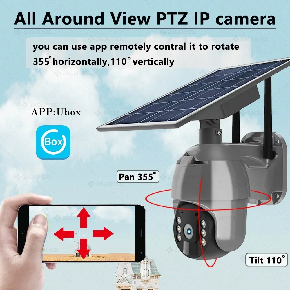 ZAOMIYOS Brand 4G SIM Card WIFI Solar Battery PTZ Camera 3MP/5MP Outdoor Waterproof  PIR Alarm Motion Detection P2P CCTV Camera