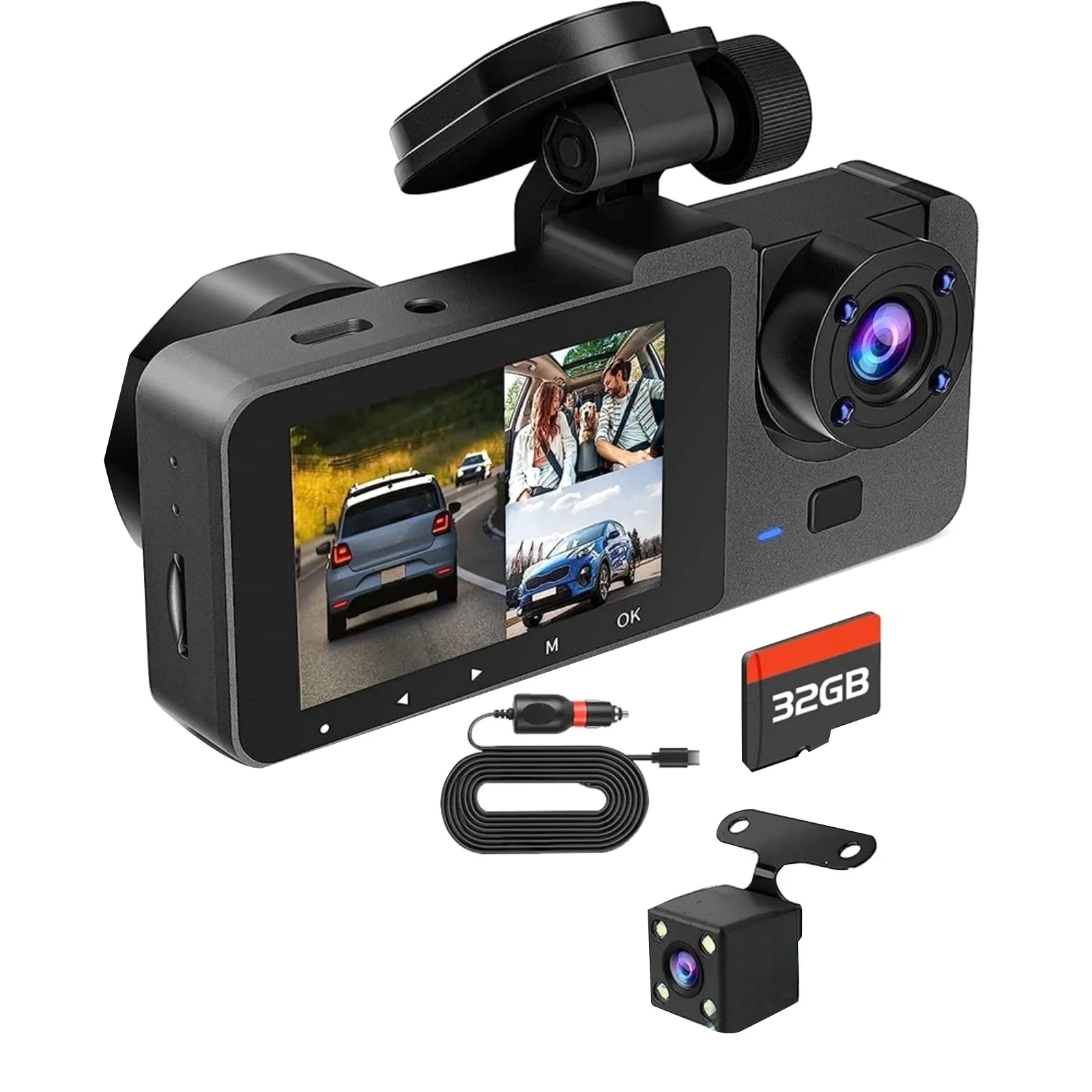 Dual Lens WiFi Dashcam 3 Channels Car Camera Video Recorder Night Vision Car DVR With Wide Angle 32GB Card For Front/Inside/Rear