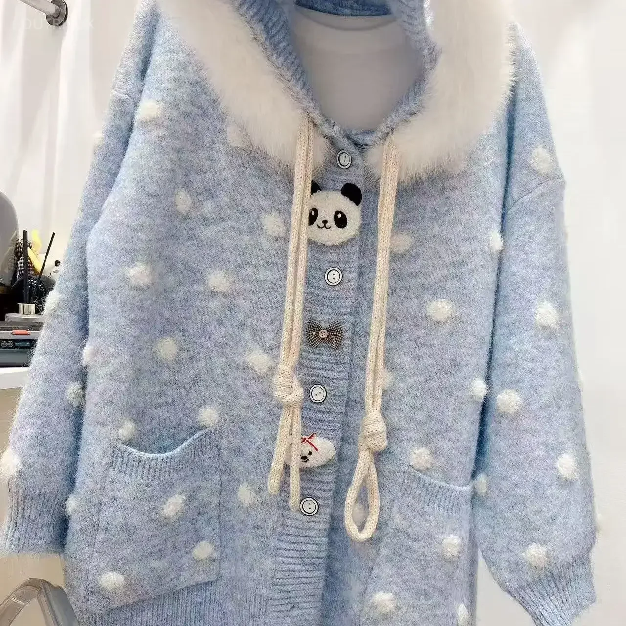Autumn Winter Clothing Oversized Cardigan Coats Cute Panda Lazy Hoodie Sueter Mujer Casual Fashion Knitting Sweater Pull Femme