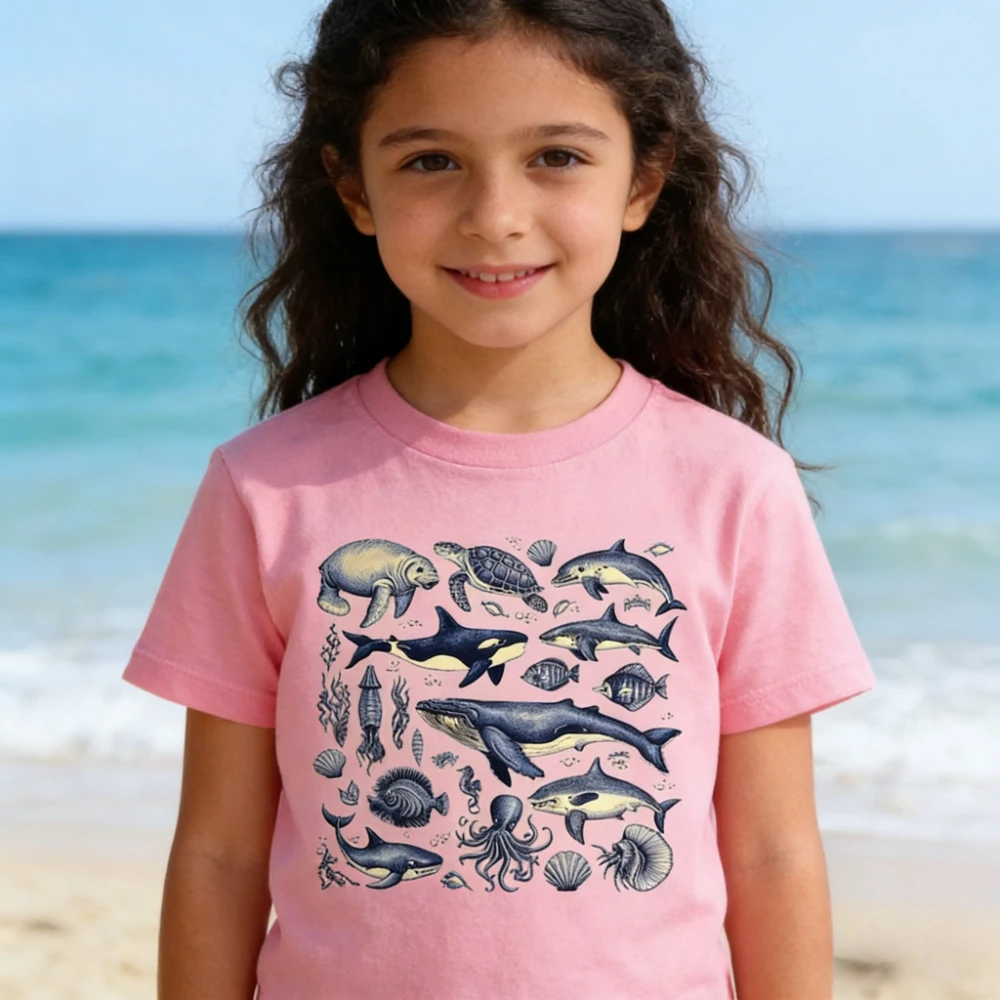 Ocean Animals Toddler T-Shirt Sea Life Kids Shirt Marine Creatures Tee Boys Girls Whale Shark Turtle Octopus Ocean Lover Shirt